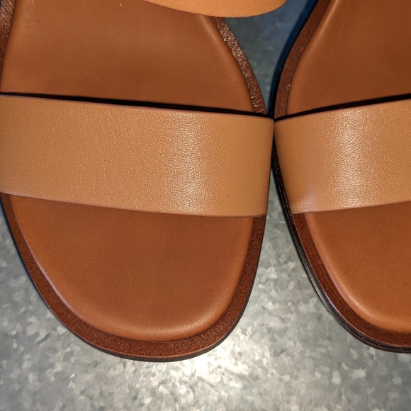 Tory Burch ~NEW SELBY 120mm Selby Wedge Sandals Brown Camel Leather Strap 9M - Picture 6 of 8